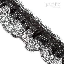 Load image into Gallery viewer, 2 Inch 2-Layers Dot Satin/Lace Ruffle Trim Black
