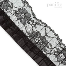Load image into Gallery viewer, 3 inch Satin Edged Lace Pleat Trim Black
