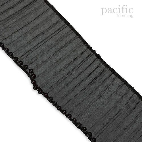 2.25 Inch Pleat Trim W/Pearl Beads Black