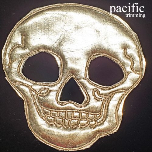 4.88 Inch Skull Sew On Patch Gold