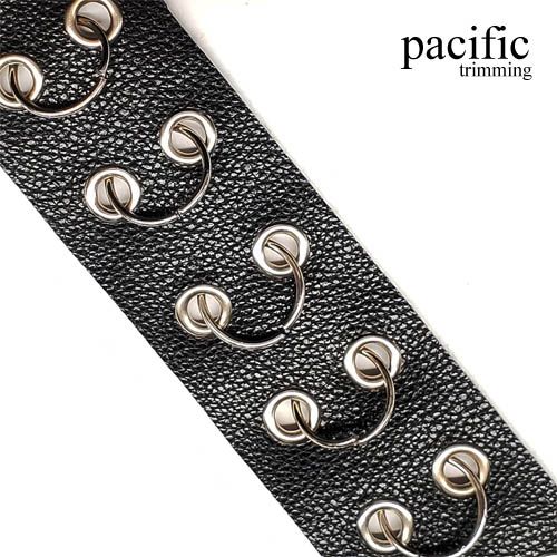 1.75 Inch Black PU Trim with Silver Eyelet and Silver Rings