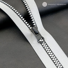 Load image into Gallery viewer, #5 Black &amp; Silver Reflective Tape Water Repellent Molded Plastic Zipper
