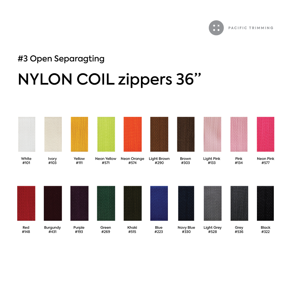 #3 Open Separating Nylon Coil Zipper 36"