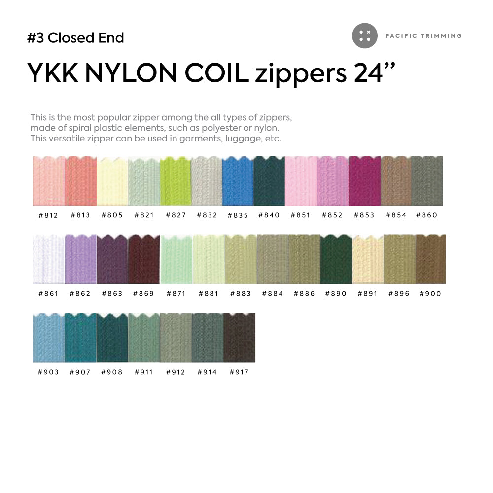 YKK #3 Closed end Nylon Coil Zipper 24"