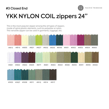 YKK #3 Closed end Nylon Coil Zipper 24"