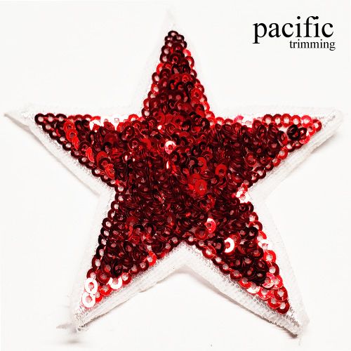 3.13 Inch Sequin Star Patch Sew On Red