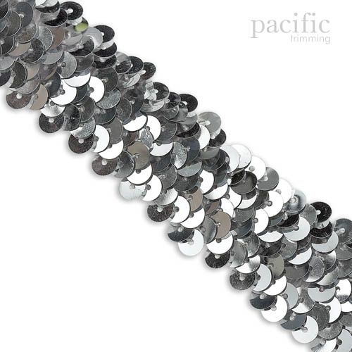 1.25 Inch 3-Row Stretch Sequins Silver