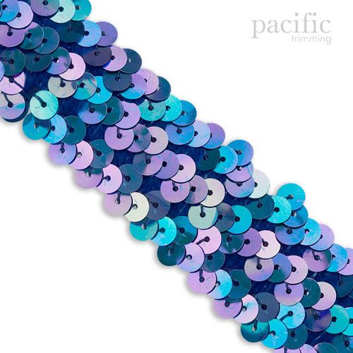 1.25 Inch 3-Row Stretch Sequins Multicolored Blue