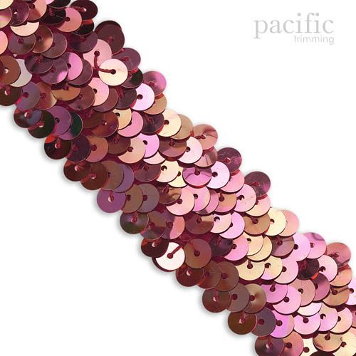 1.25 Inch 3-Row Stretch Sequins Multicolored Pink