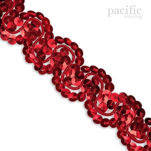 0.63 Inch Sequin Scroll Trim Red