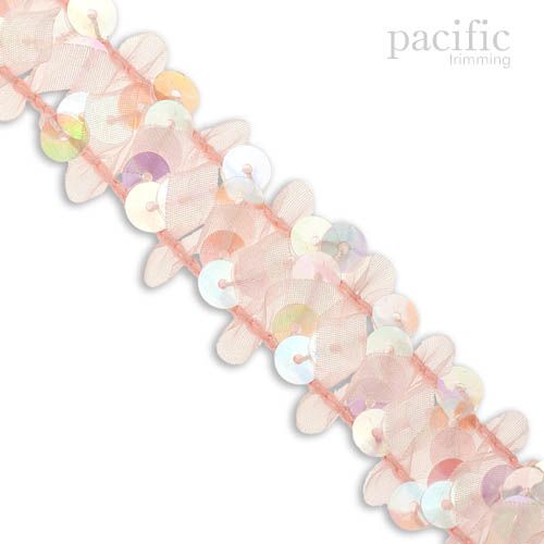 0.75 Inch Stretchable Sequin/Ribbon Trim Light Pink