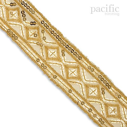 1.38 Inch Sequin Diamond Pattern Trim Gold