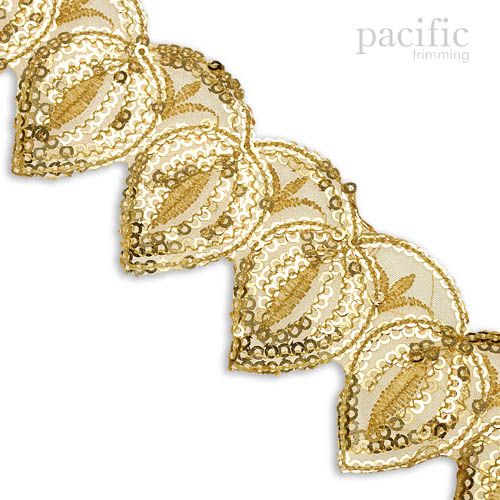 2 Inch Sequin Leaves Trim Gold