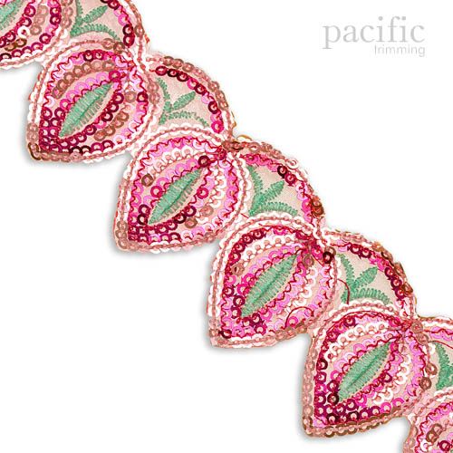 2 Inch Sequin Leaves Trim Pink