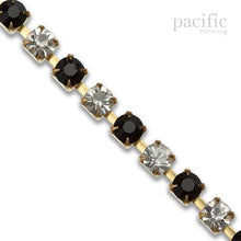 Load image into Gallery viewer, Rhinestone Chain Gold Base Crystal and Jet Stone
