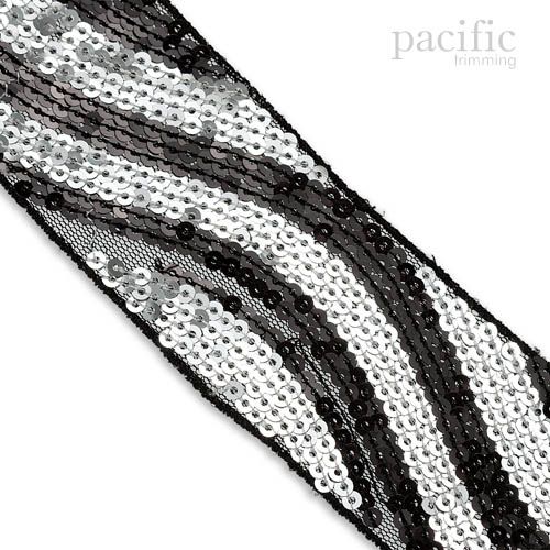 2 Inch Wave Pattern Sequins Border Black/White