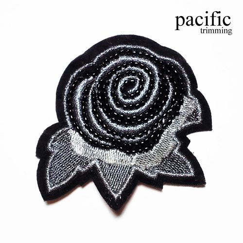 3.13 Inch  Beaded Embroidery Rose Patch Sew On Black/Gray