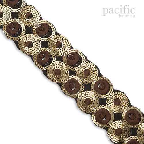 1.5 Inch Dot Embroidery Iron-on Trim Brown/Gold