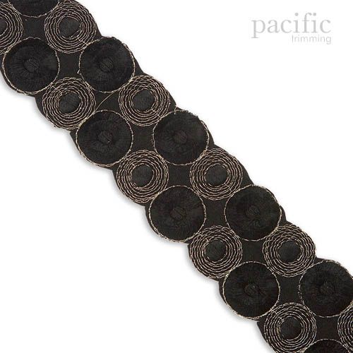 1.63 Inch Dot Embroidery Trim (Iron-on) Black