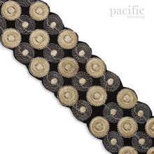 Load image into Gallery viewer, 2.5 Inch Dot Embroidery Trim (Iron-on) Black/Gold
