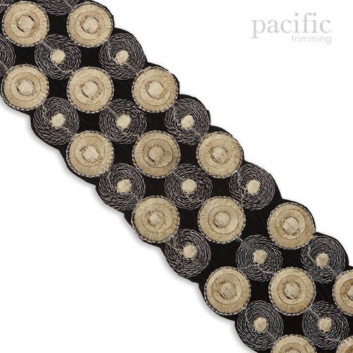 2.5 Inch Dot Embroidery Trim (Iron-on) Black/Gold