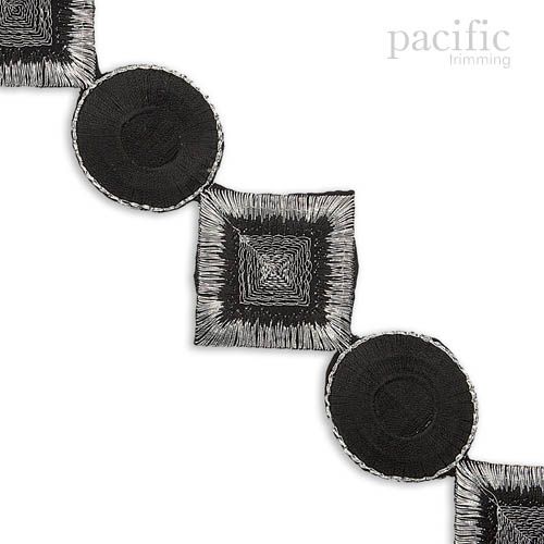 2.5 Inch Embroidery Trim (Iron-on) Black/Silver