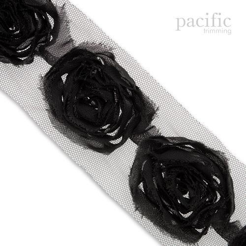 2.25 Inch Rosette with Silver Trim Black