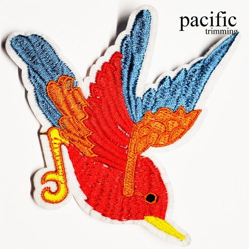 4 Inch Embroidery Bird Sew On Patch Red/Blue