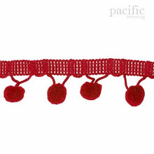 Load image into Gallery viewer, 0.38 Inch Pom Pom Fringe Red
