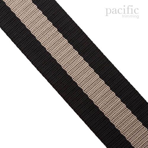 1.5 Inch Striped Polyester Webbing Black/Beige
