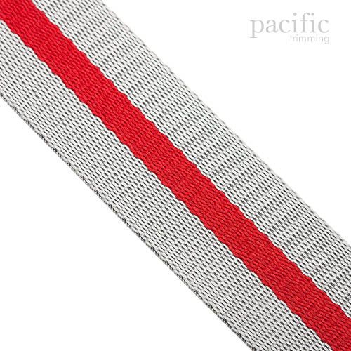 1.5 Inch Red Striped Polyester Webbing Light Gray