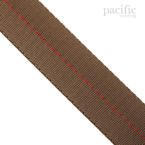 1.25 Inch Stitched Polyester Webbing Olive/Red