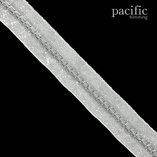 0.75 Inch Chain Glitter Velvet Ribbon Trim White