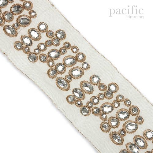 3.75 Inch Embroidered Jewel Border Bronze/Silver