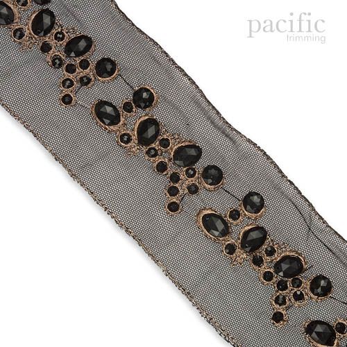 3 Inch Embroidered Jewel Border Black/Copper Sheer
