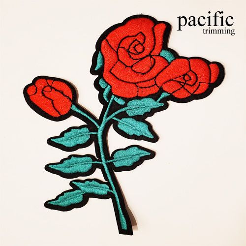 6.63 Inch  Embroidery Rose Patch Iron On Red/Green