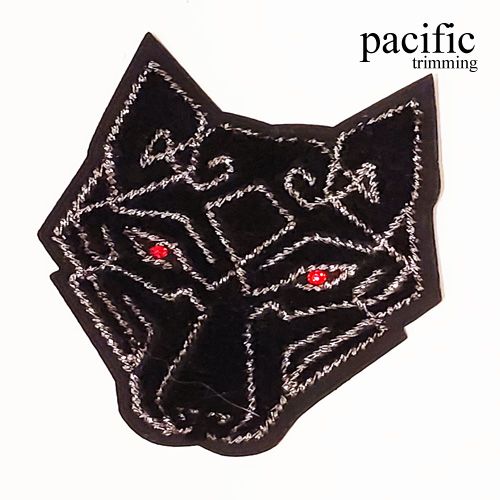 2.75 Inch Wolf Head Patch Iron On Black
