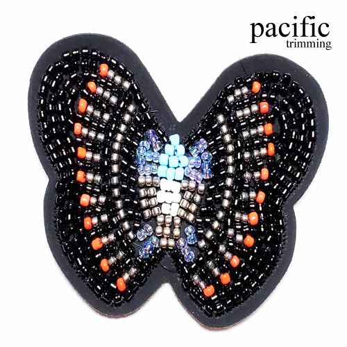 2.25 Inch Colorful Beaded Butterfly Patch Sew On Black