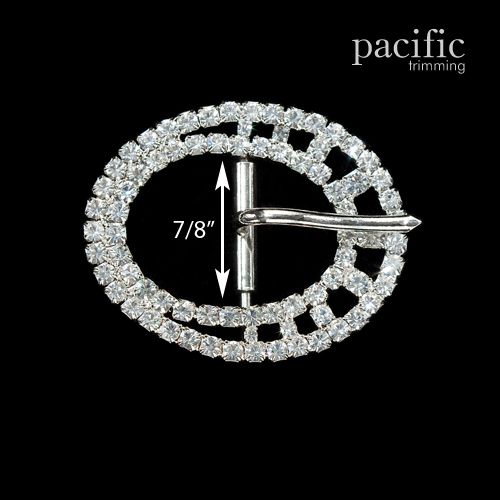 0.75 Inch 2-Row Oval Rhinestone Buckle Silver