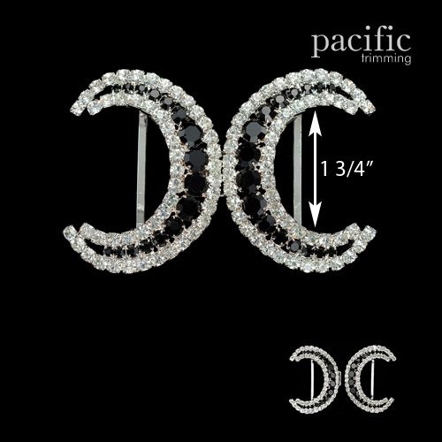 1.75 Inch Crescent Rhinestone Buckle Closure Black/Crystal/Silver