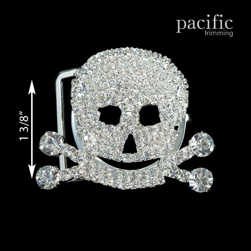 1.38 Inch Skull Rhinestone Buckle Slider Silver