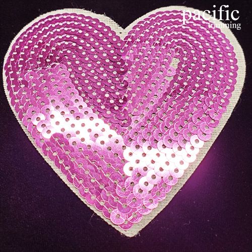 3.75 Inch Sequin Heart Patch Sew On Pink