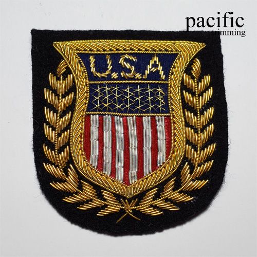 3 Inch Embroidery U.S.A Badge Patch Sew On Black/Gold