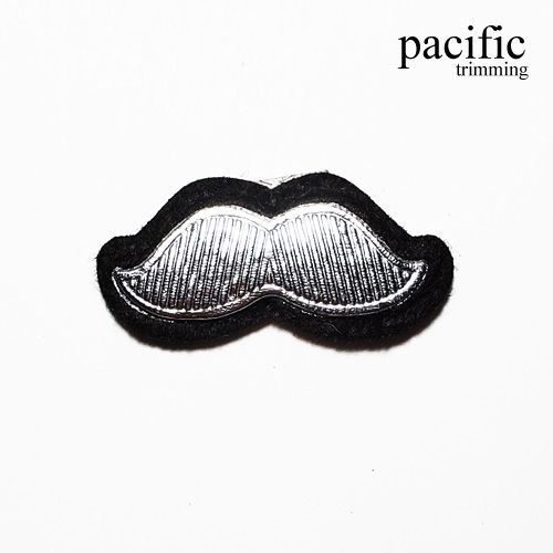1.63 Inch Embroidery Mustache Patch Sew On Black/Silver
