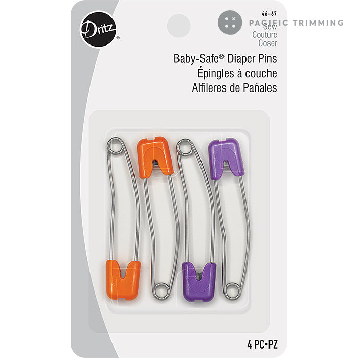 Dritz Baby Safe Diaper Pins -Assorted Colors 4 Pkg