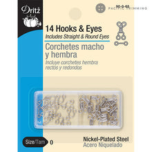 Load image into Gallery viewer, Dritz 14 Hooks &amp; Eyes Nickel Size 0

