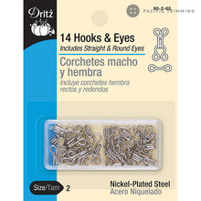 Load image into Gallery viewer, Dritz 14 Hooks &amp; Eyes Nickel Size 2
