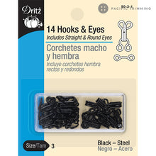 Load image into Gallery viewer, Dritz 14 Hooks &amp; Eyes Black Size 3
