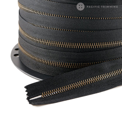 riri Zipper Continuous Chain Black Tape with Antique Brass Teeth