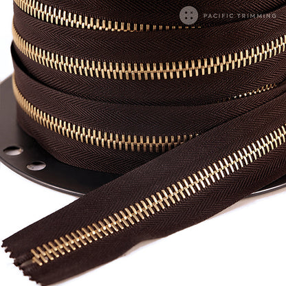 riri Zipper Continuous Chain Brown Tape with Gold Teeth